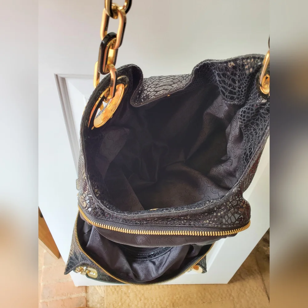 Michael Kors snakeskin handbag gold hardware EUC - Picture 5 of 15